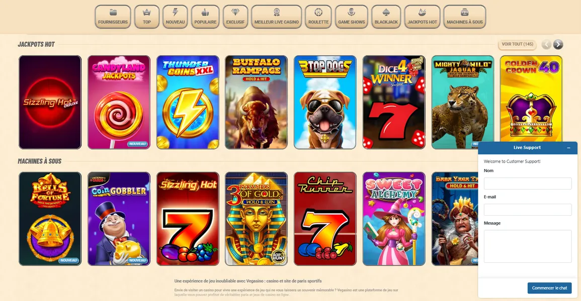 Service client et support technique de Vegasino