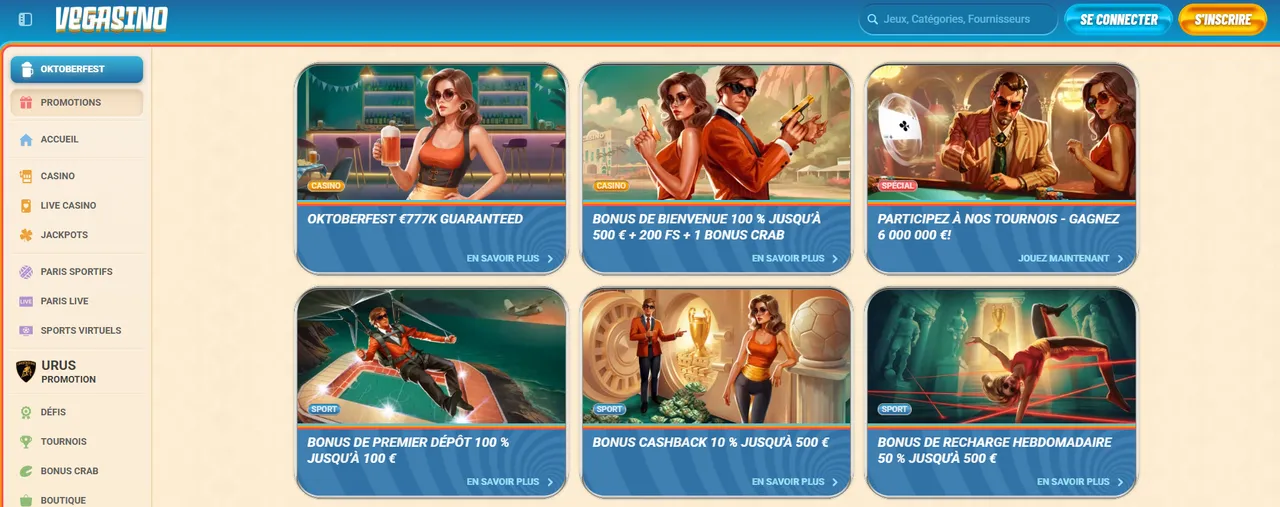Vegasino promotions hebdomadaires et exclusives